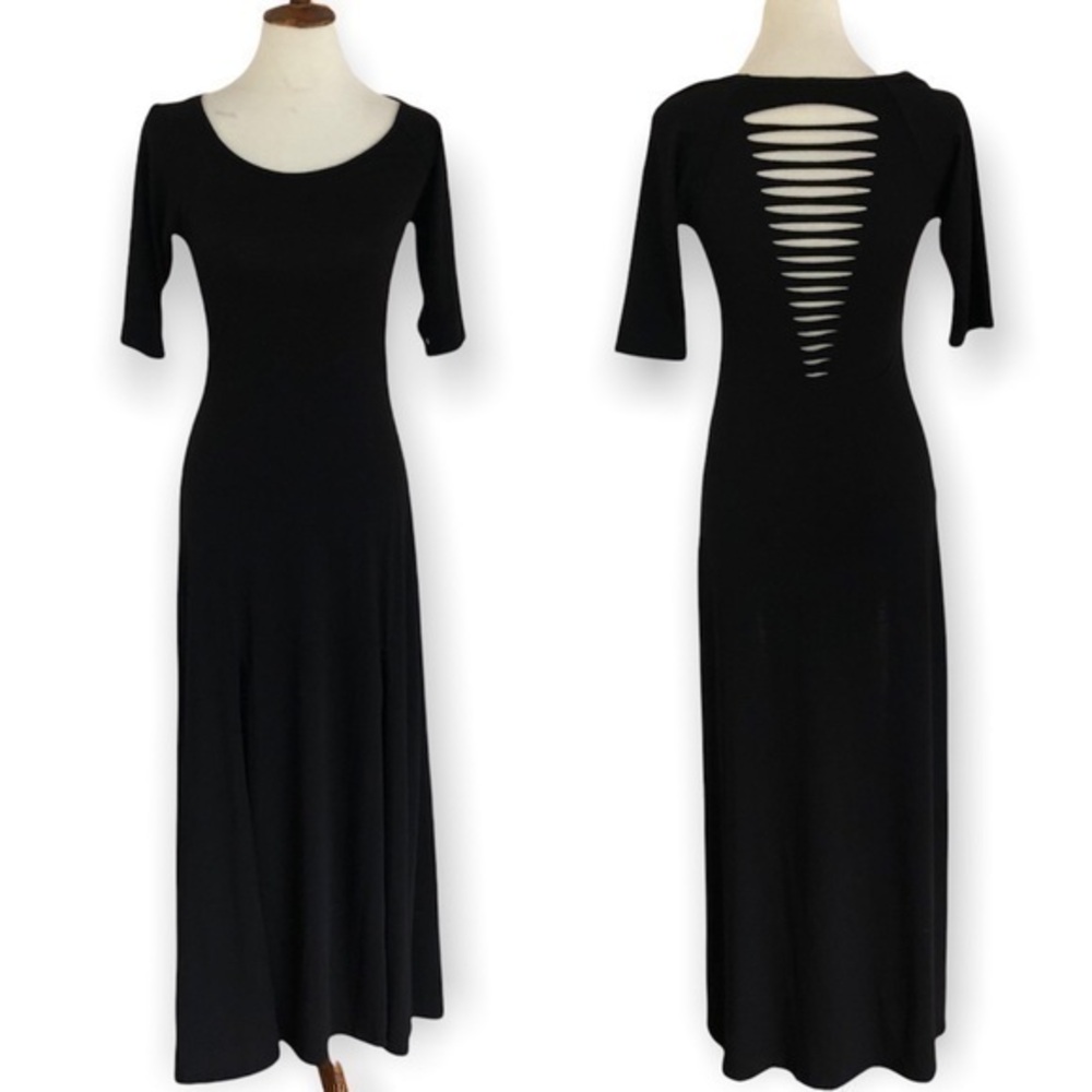 Fire Los Angeles short sleeve long black dress with cut out and back